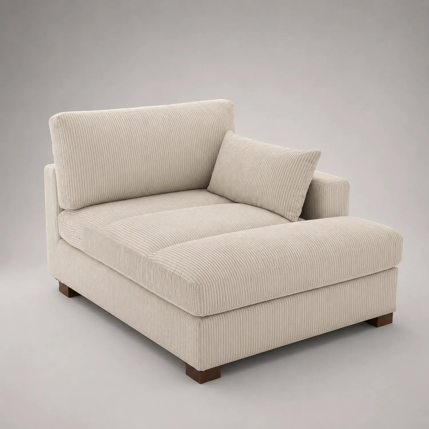 Cord Chaiselongue Beige mit Holzfüßen