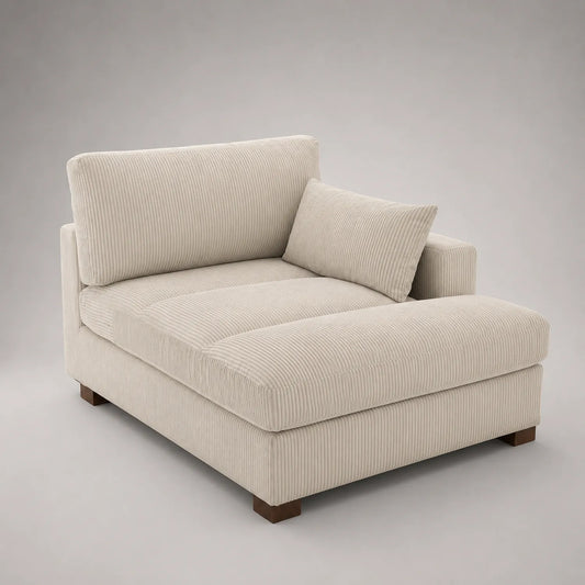 Cord Chaiselongue Beige mit Holzfüßen